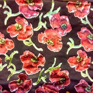 Black Cut Velvet Scarf with Red Flowers and Fringe